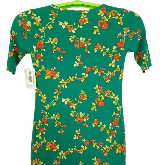 LuLaRoe Julia Sheath Pencil‎ Dress Green Orange Yellow Floral Stretch XS - Picture 4 of 11